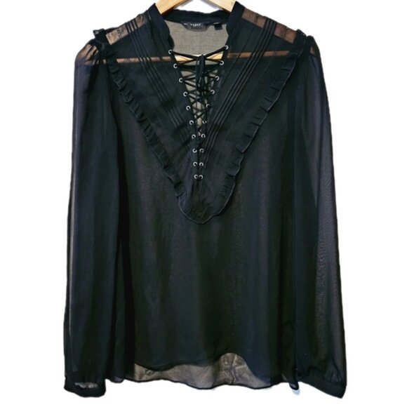 3/$13 | Sheer BlackRomantic Long Sleeve Peasant Bohemian Goth Witchy Blouse - Picture 1 of 9